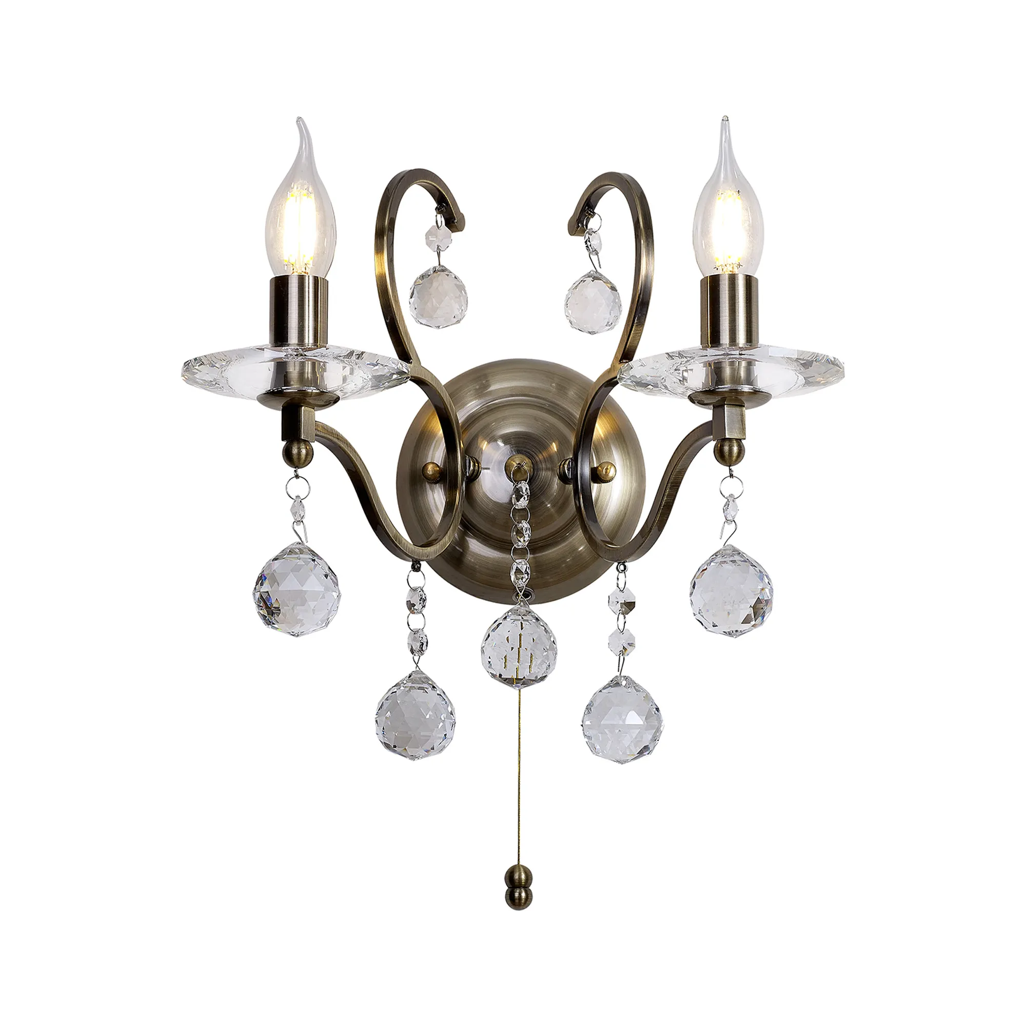 IL32122  Zinta Crystal Switched Wall Lamp 2 Light Antique Brass